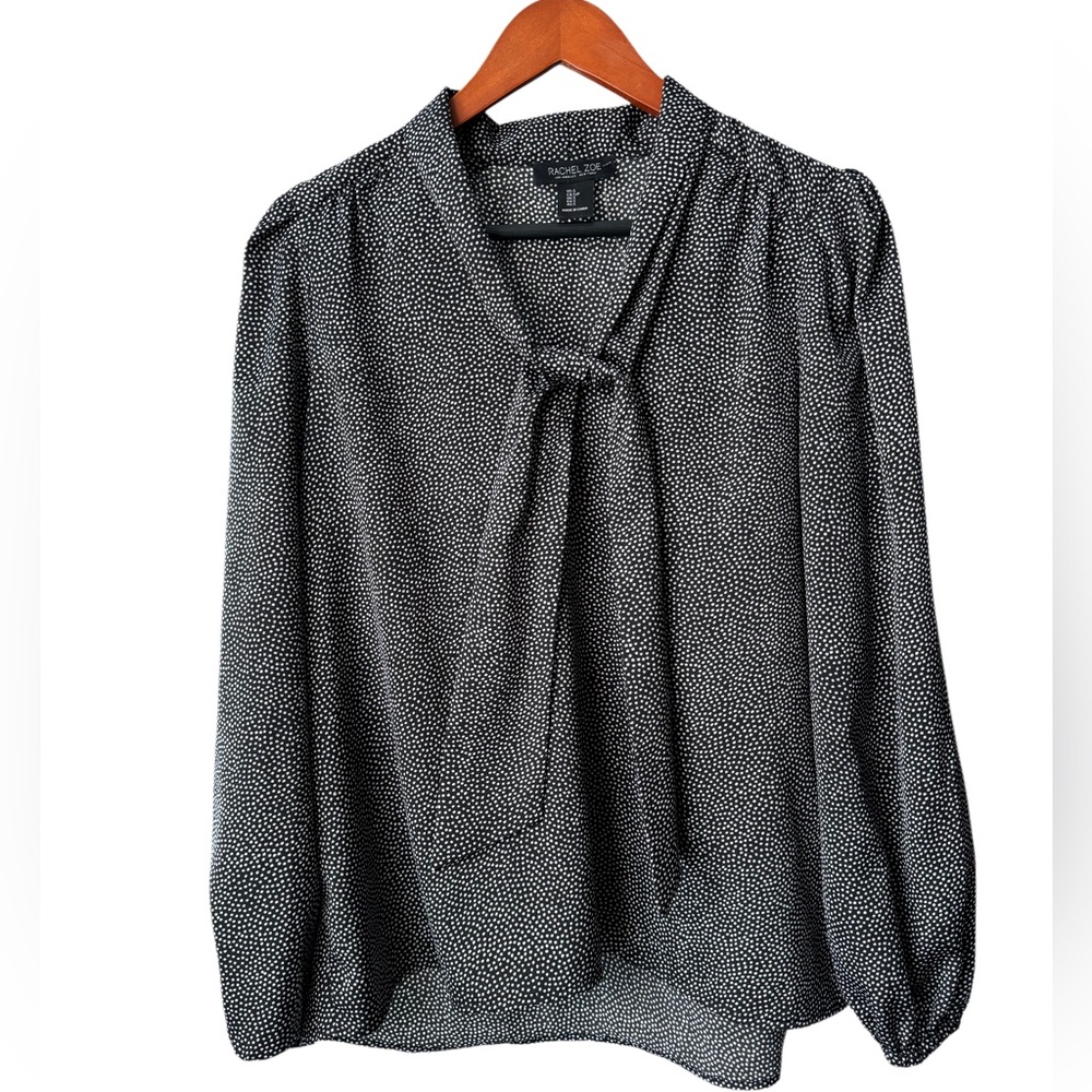 Rachel Zoe Black White Dottie Tie V- Neck Blouse